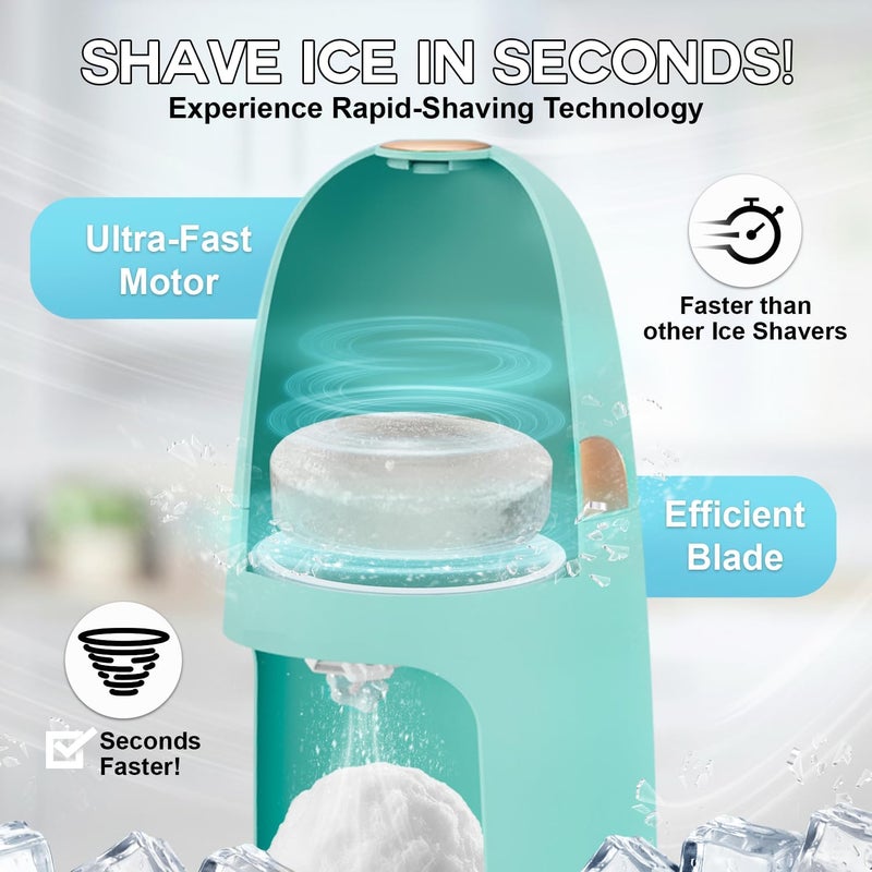 MOJOCO Shaved Ice Machine - Electric Ice Shaver Machine with Adjustable Blades for Fine & Coarse Ice - One-Press Operation Lightweight Snow Cone Maker for Slushies, Bingsu, Frozen Desserts - Image 3